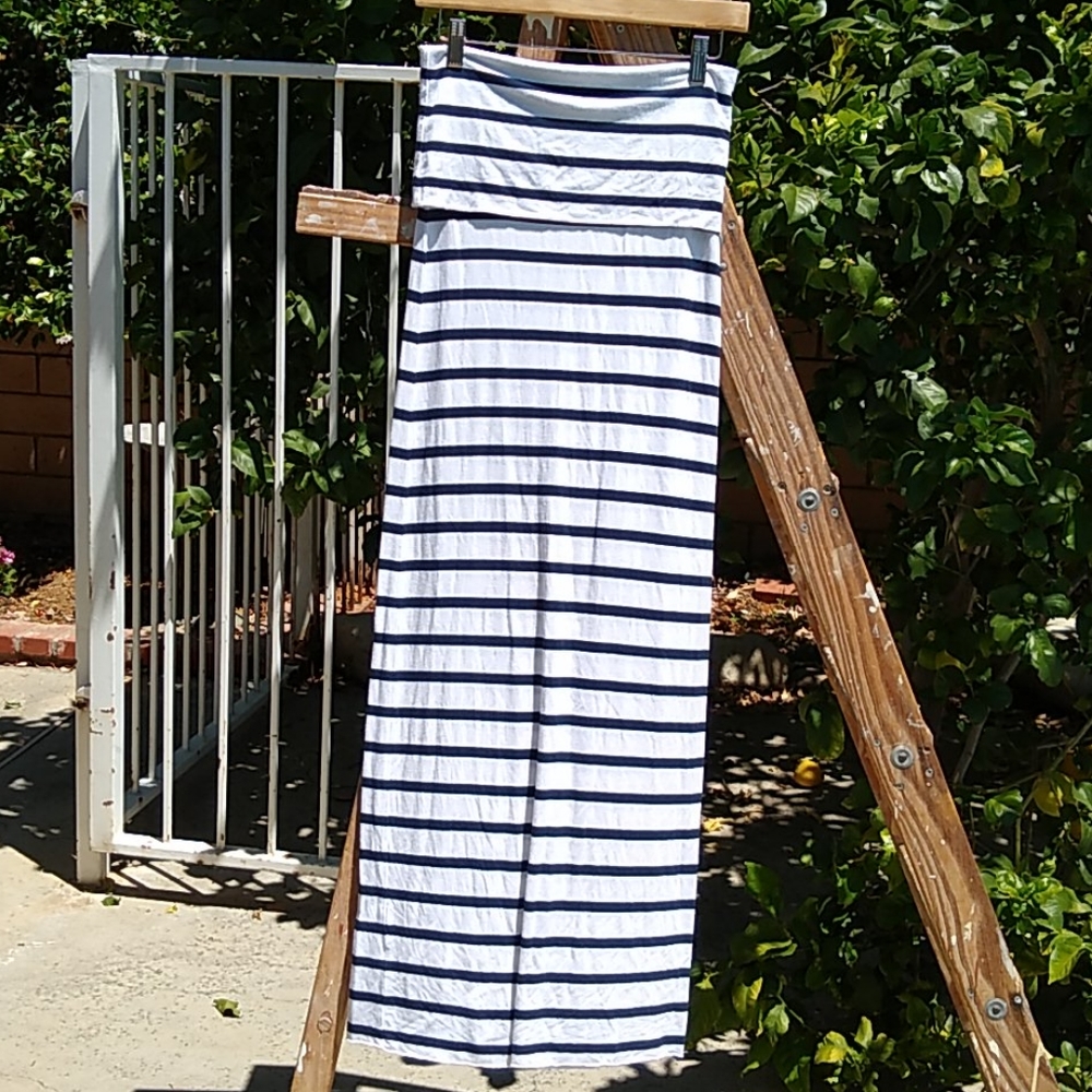 Straight Stretchy Tube Dress White w/Blue Stripes
